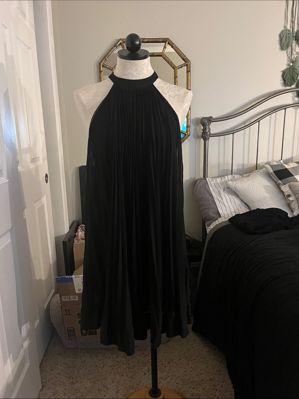 ECI Black Halter Midi Dress with Flowing Silhouette